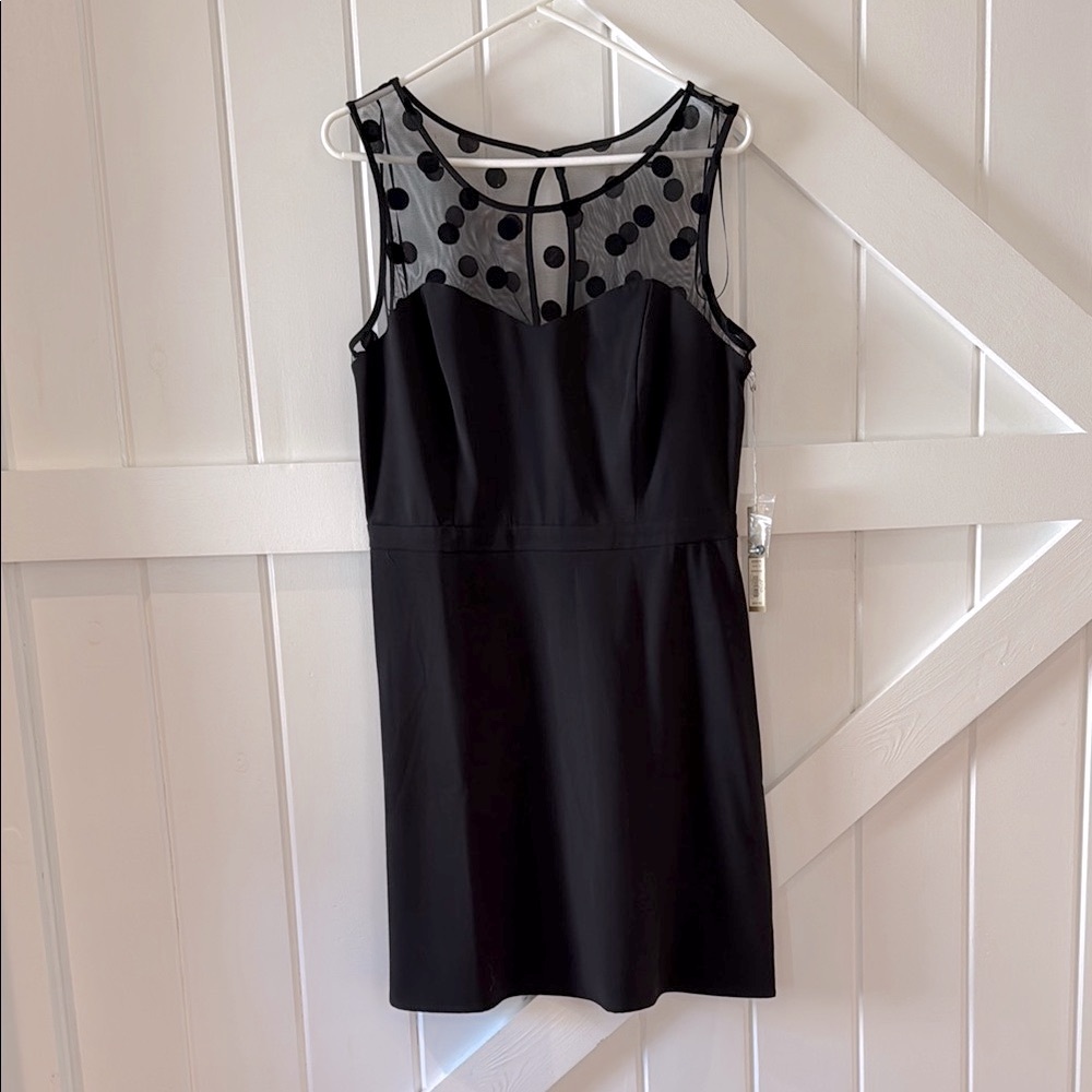 LC Lauren Conrad Black Mesh Polka Dot Mini Dress